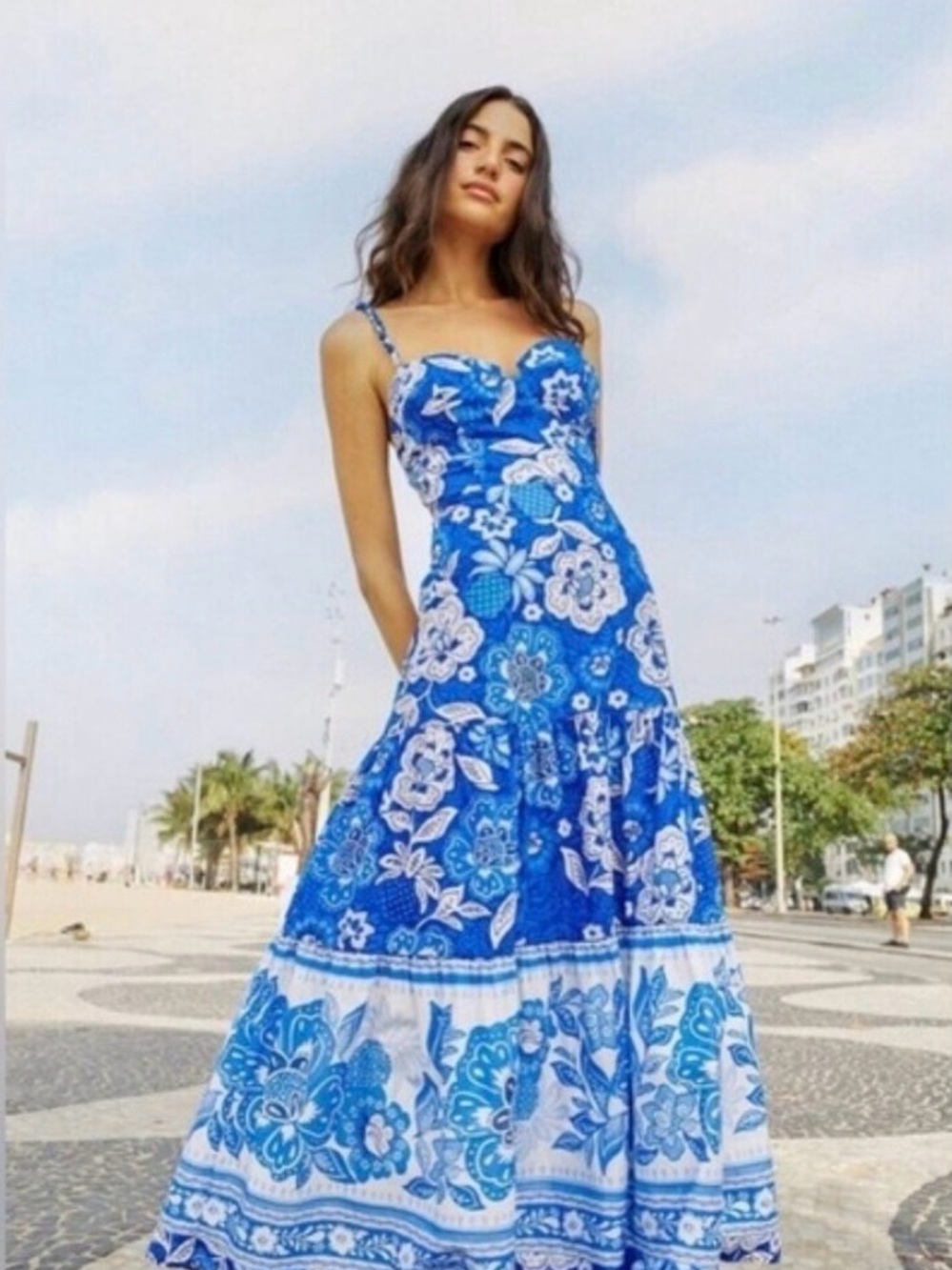 FARM Rio Blue and White Floral Maxi Dress - Picture 3 of 6